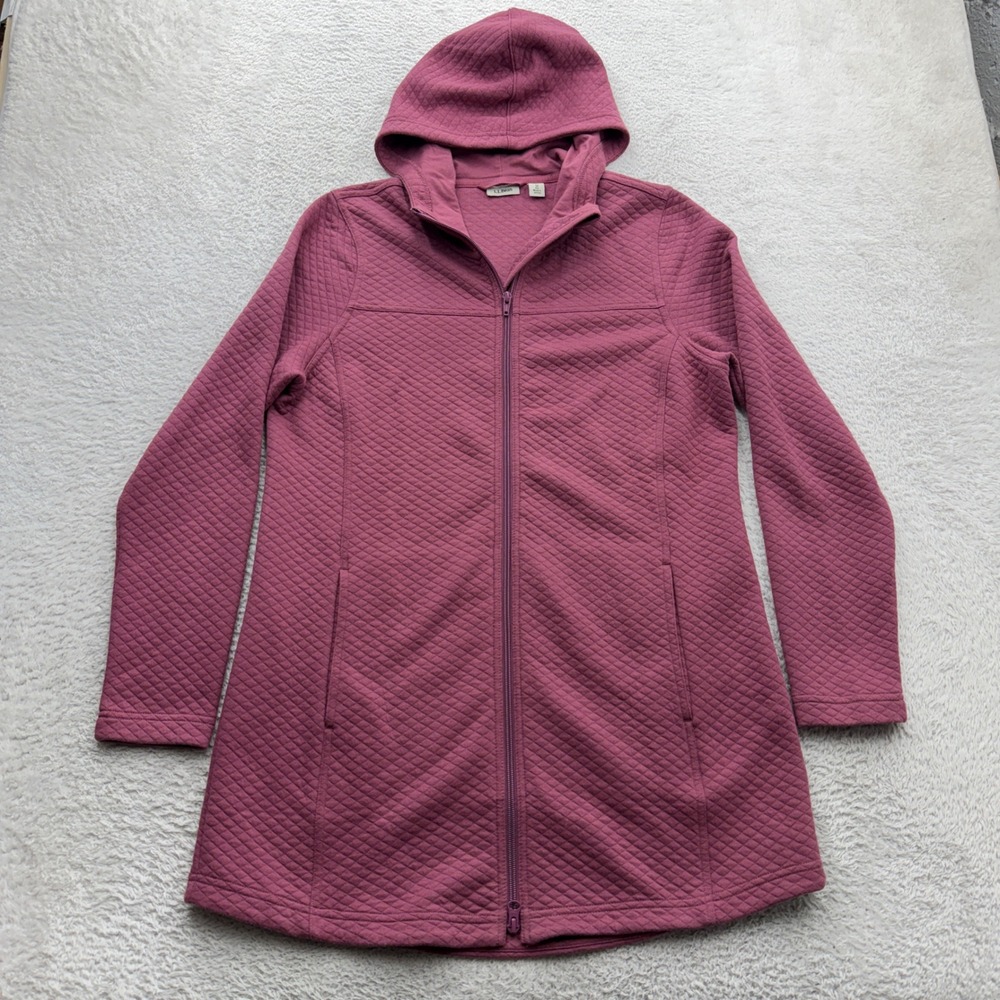 LL Bean Womens Quilted Full Zip Hoodie Tunic Jacket Plum Berry 513893 Size M